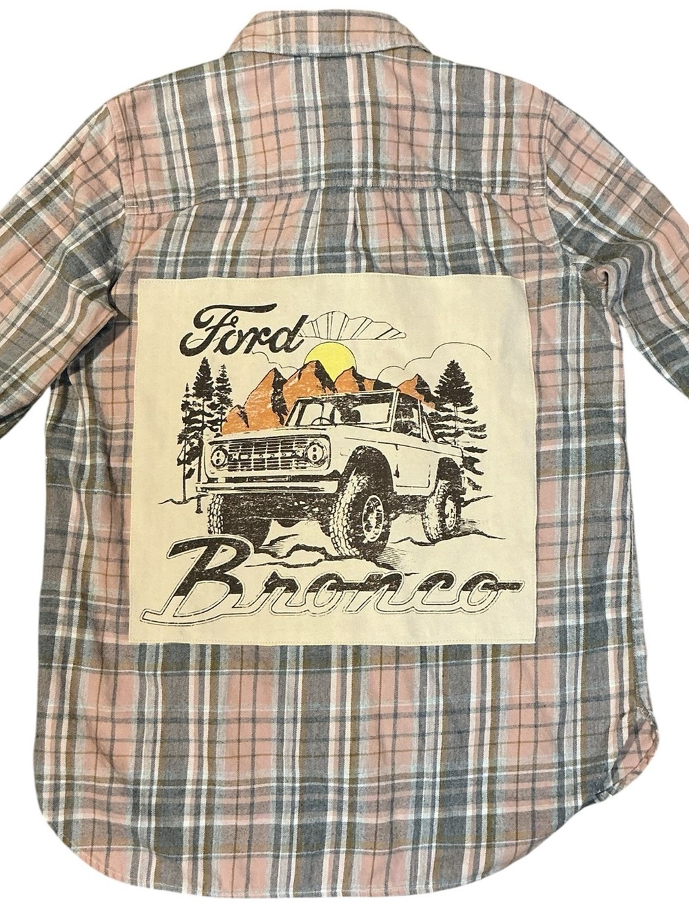 Ford Bronco Upcycled Flannel Top Tee Shirt Boyfriend